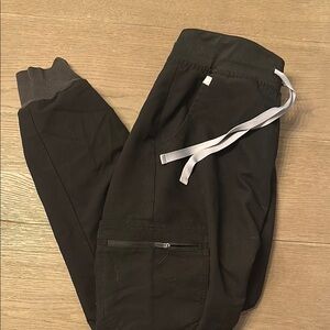Figs Black Track Pants with Tapered Leg and Elastic Cuffs